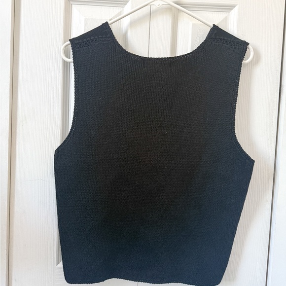 Vintage Black Suede Leather Vest with Crochet Details - Picture 2 of 4